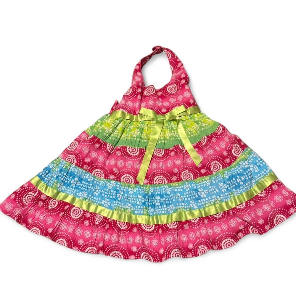 Blueberi Boulevard Girls Pink Green Blue Halter Dress 24 Months Boho Tiered